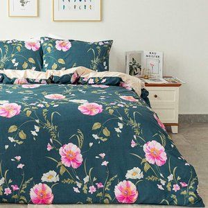 Knot Duvet Cover Set, Green_pinkflower